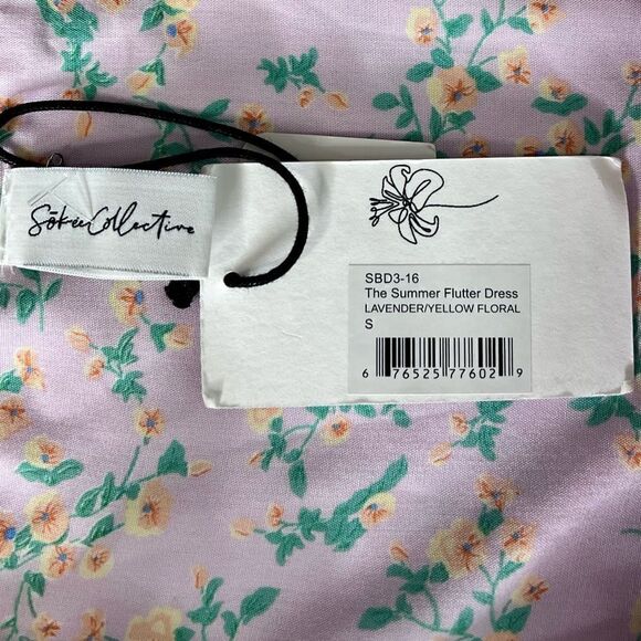 Sokee Collective Summer Flutter Dress in Lavender/Yellow Floral. Size Small. NWT - Picture 11 of 16
